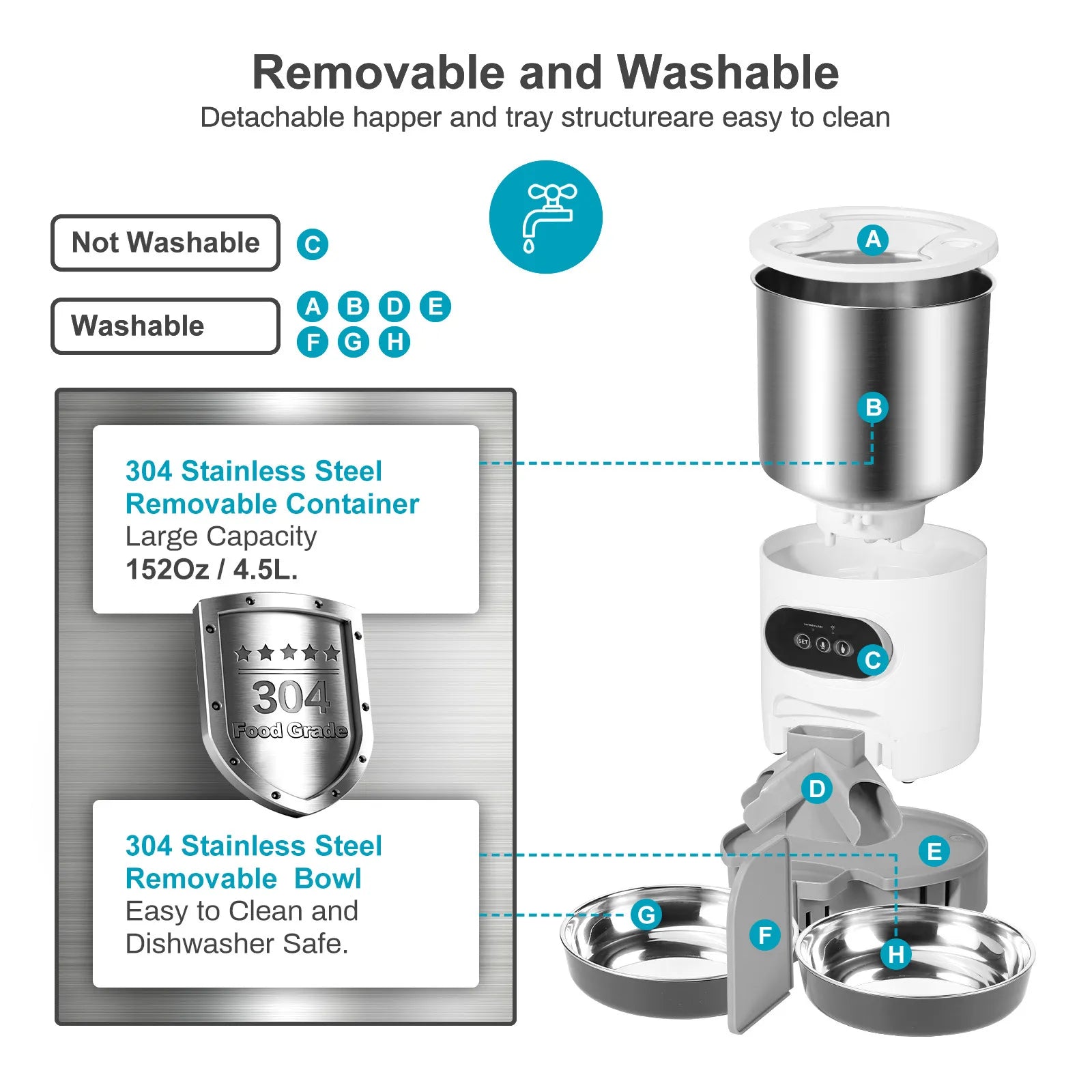 45L Automatic Dog Feeder with App Control, Voice Recording & Dual Bowls – Timed Meals