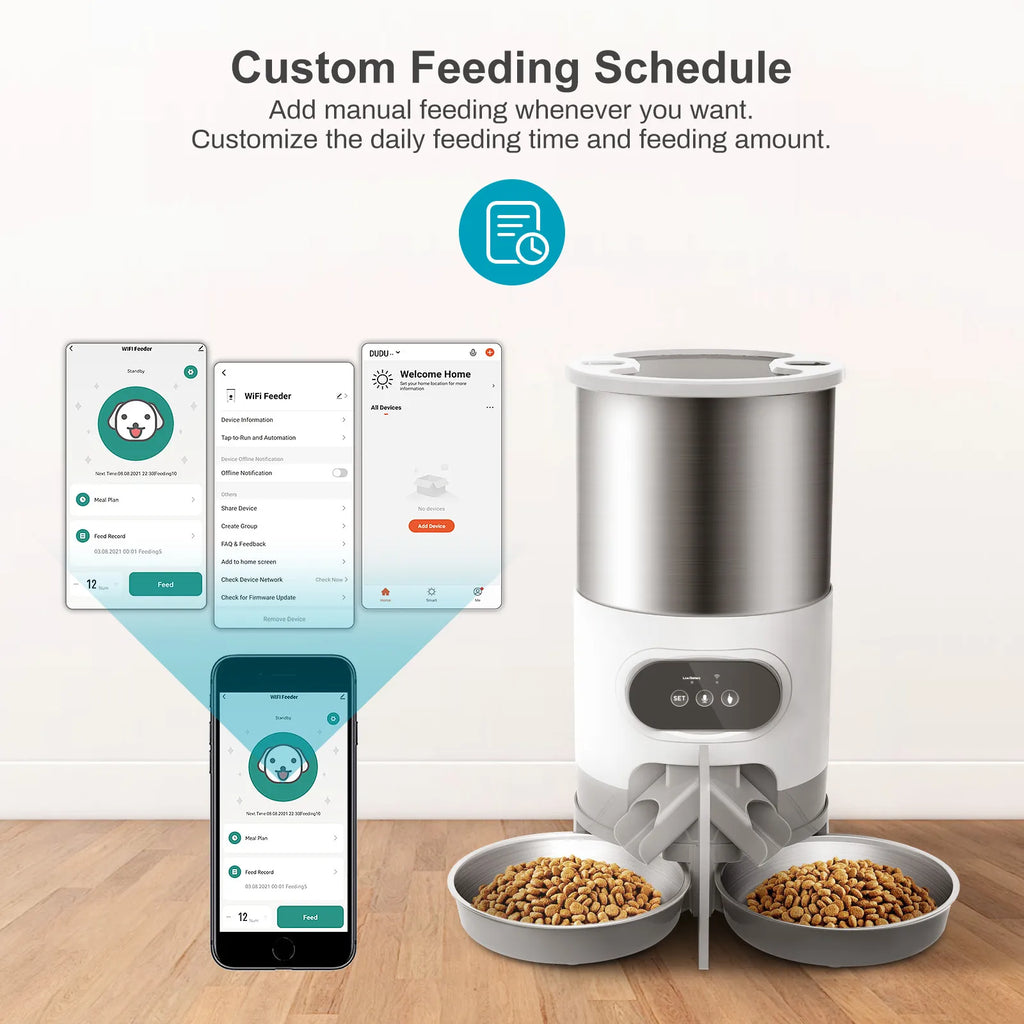 45L Automatic Dog Feeder with App Control, Voice Recording & Dual Bowls – Timed Meals