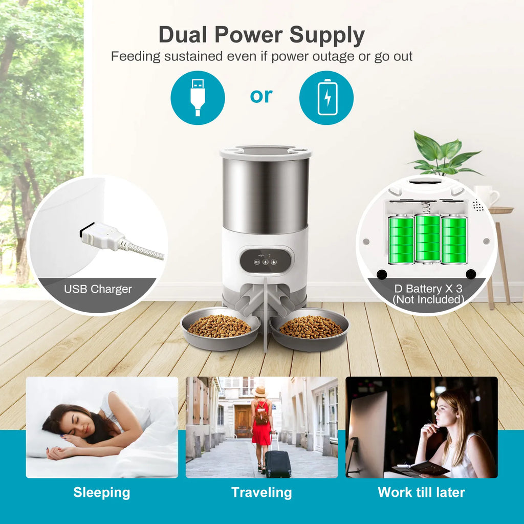 45L Automatic Dog Feeder with App Control, Voice Recording & Dual Bowls – Timed Meals