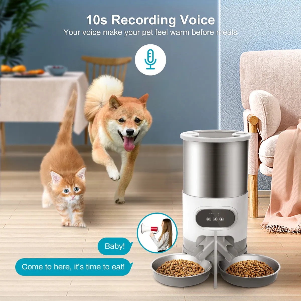 45L Automatic Dog Feeder with App Control, Voice Recording & Dual Bowls – Timed Meals