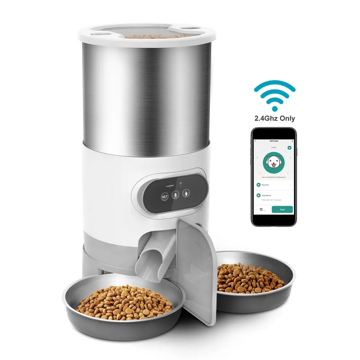 45L Automatic Dog Feeder with App Control, Voice Recording & Dual Bowls – Timed Meals